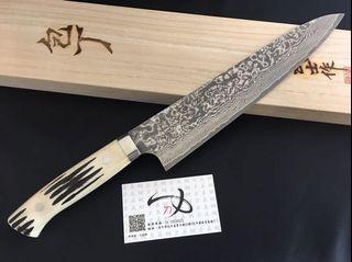 全新 佐治 武士 R2/SG2 黑色大馬士革紋 牛刀 日本刀 180mm 鹿角握把