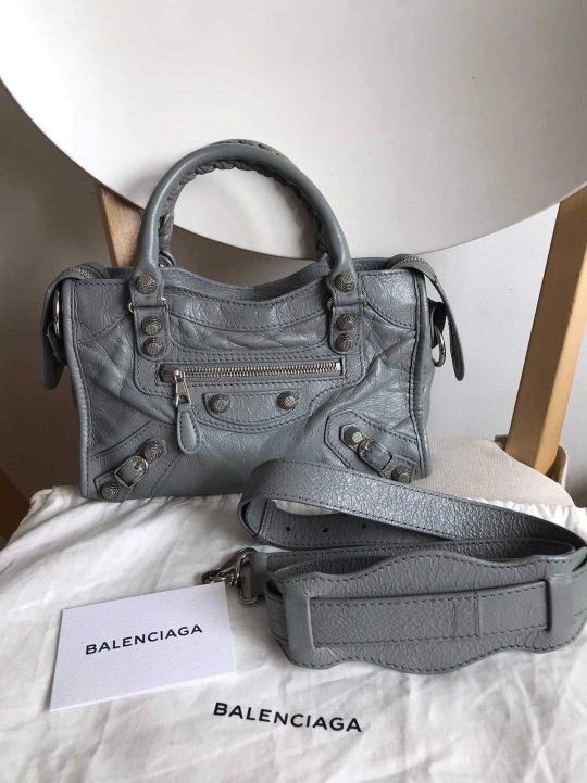 Balenciaga Distressed Leather Classic Hardware Mini City Bag Black