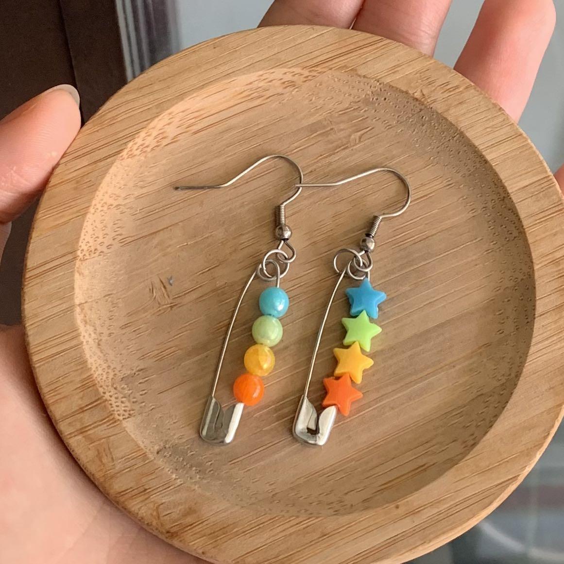 Safety pin bead earrings sale