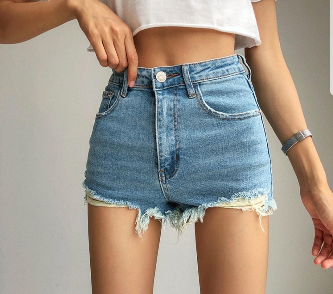 Blue ripped denim shorts womens clearance
