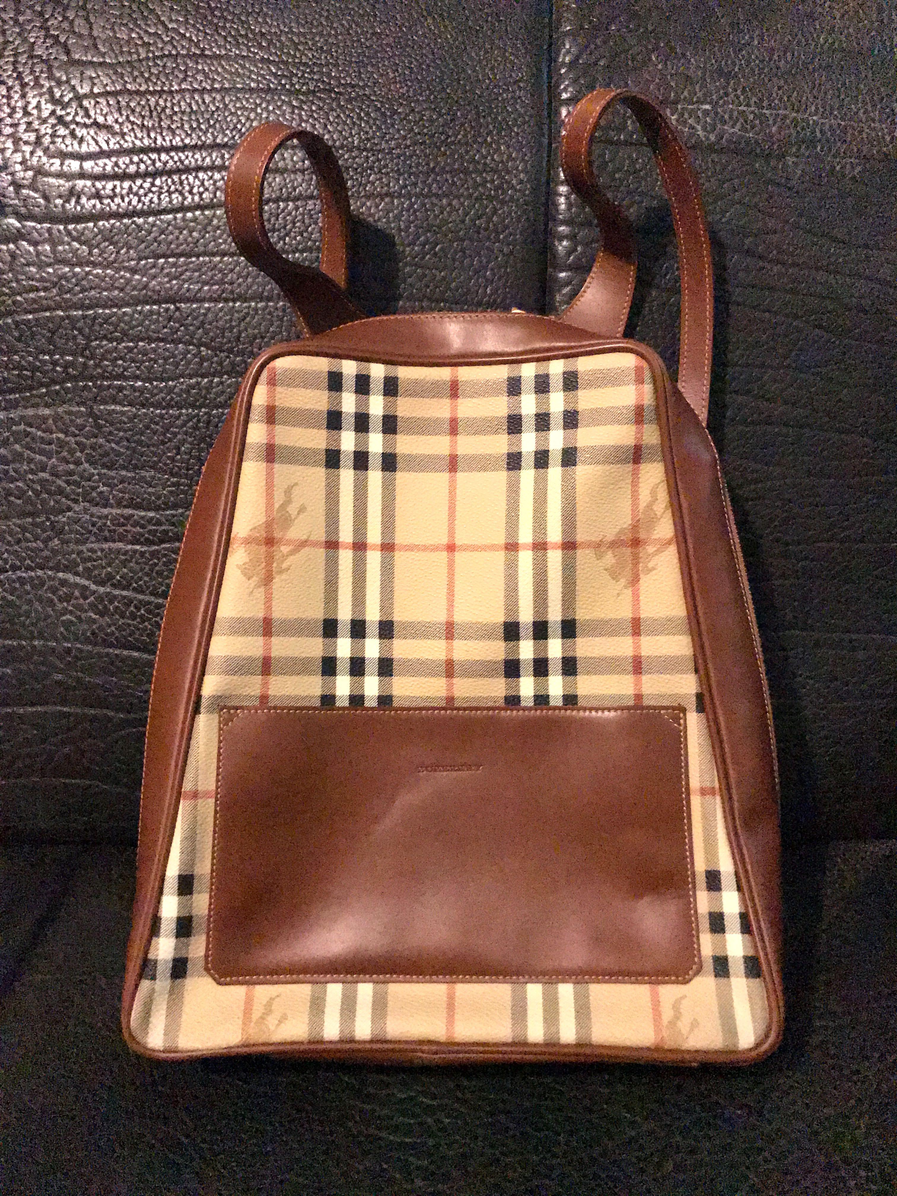 Burberry Vintage Haymarket Check Leather Backpack 中古名牌經典復古格紋皮背包 Sellthemall 名牌 袋 銀包 Carousell