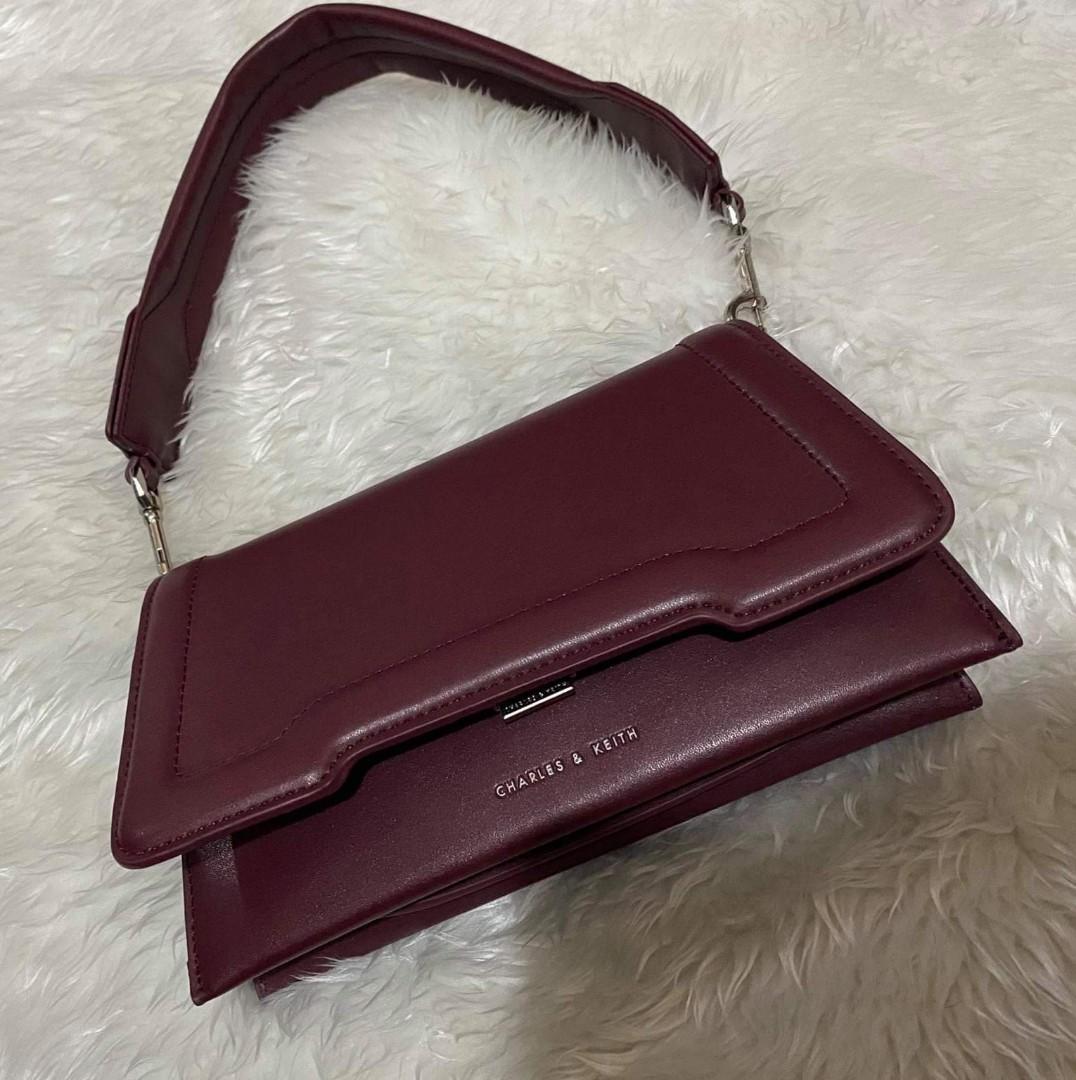 Charles and keith maroon sling bag sale