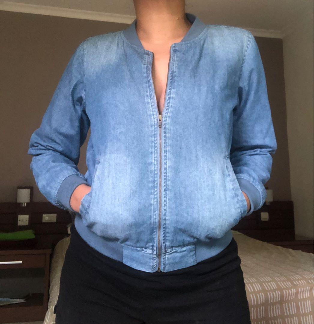 blue denim bomber jacket