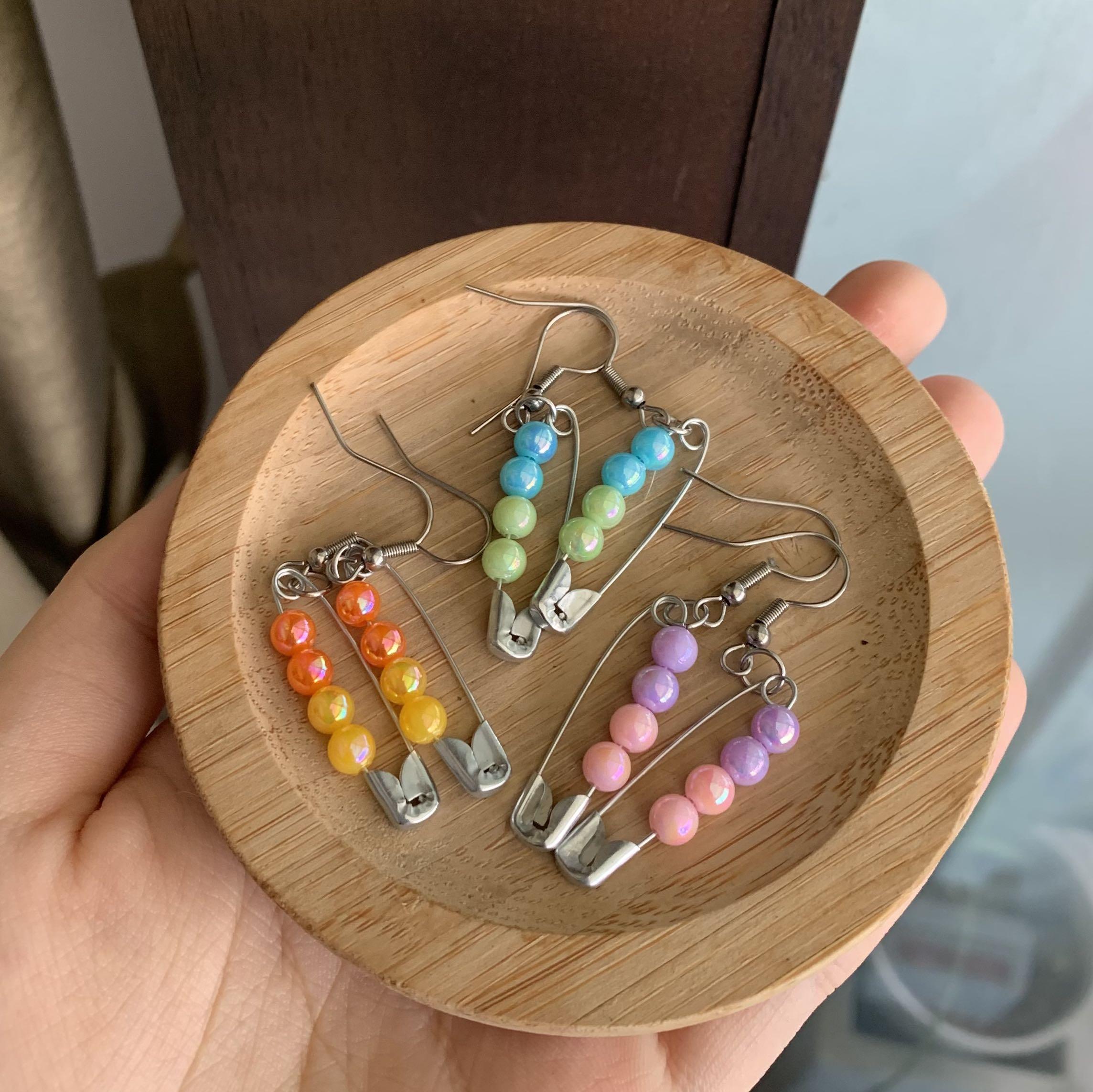Beaded safety pin earrings cheap