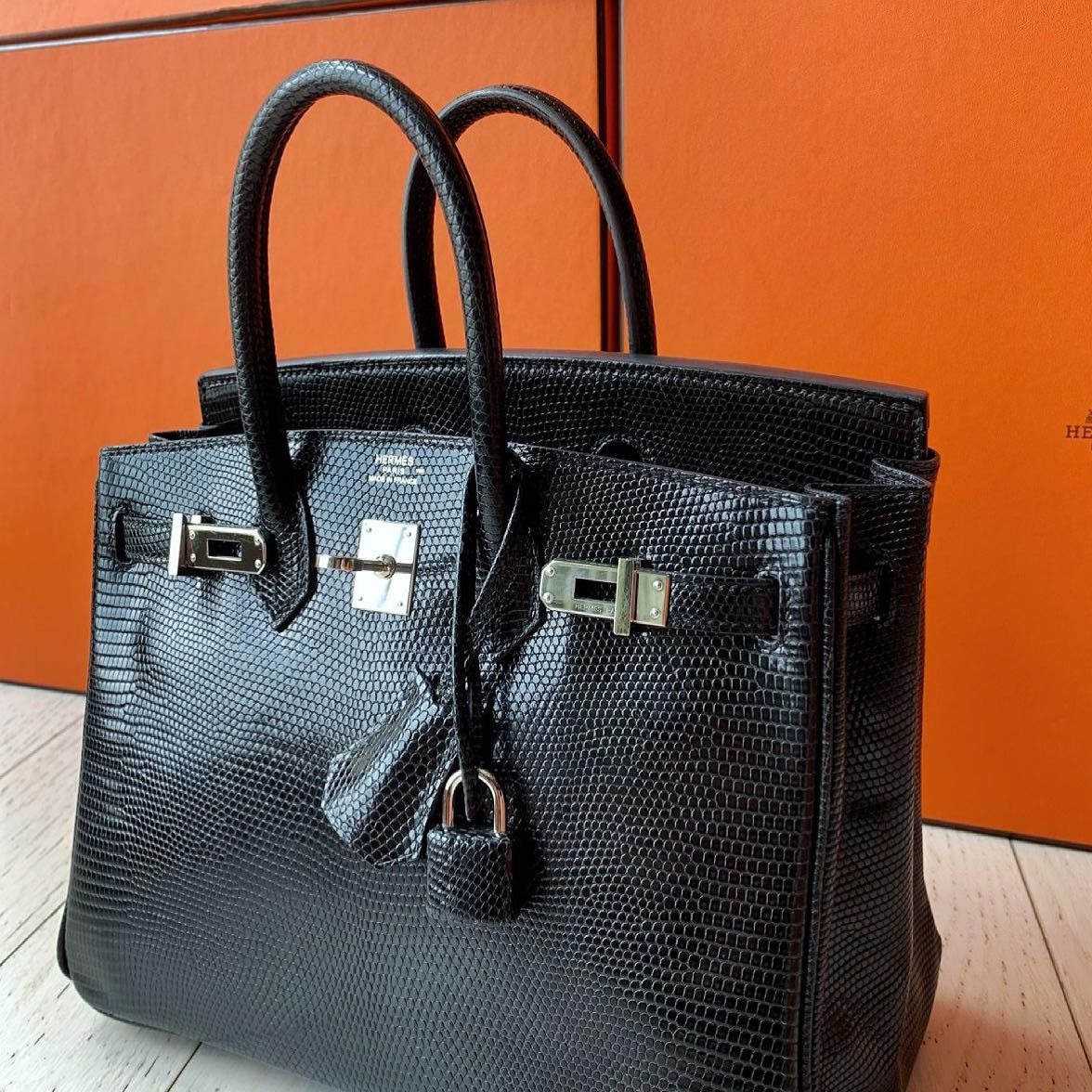 Hermès Birkin 25 💎💎💎 Black Shiny Lizard in PHW