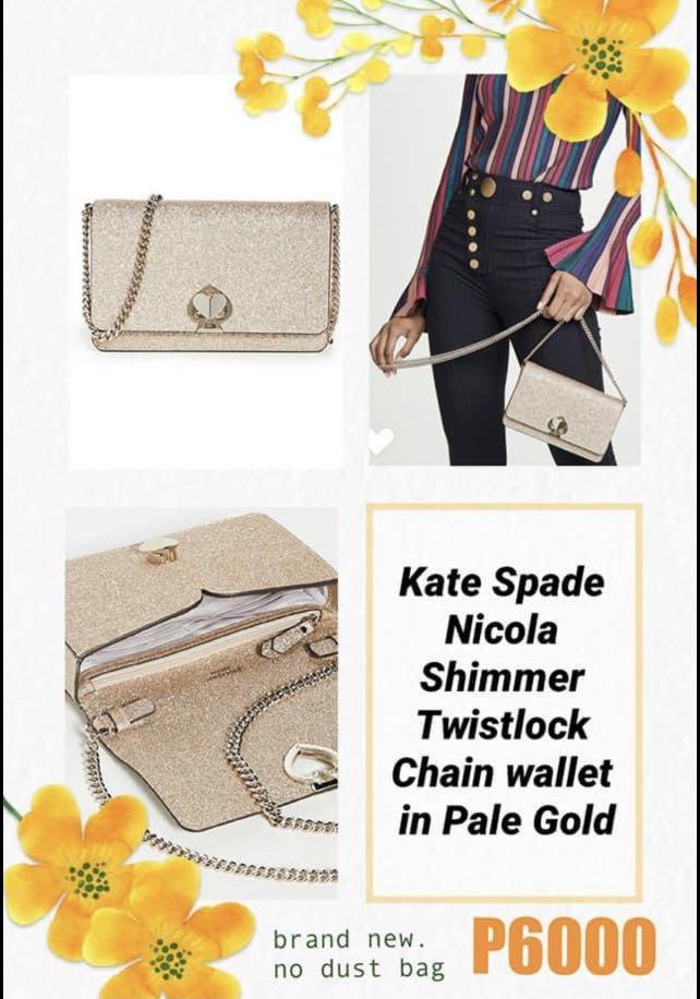 Kate Spade Ladies Nicola Shimmer Twistlock Wallet With Chain Strap