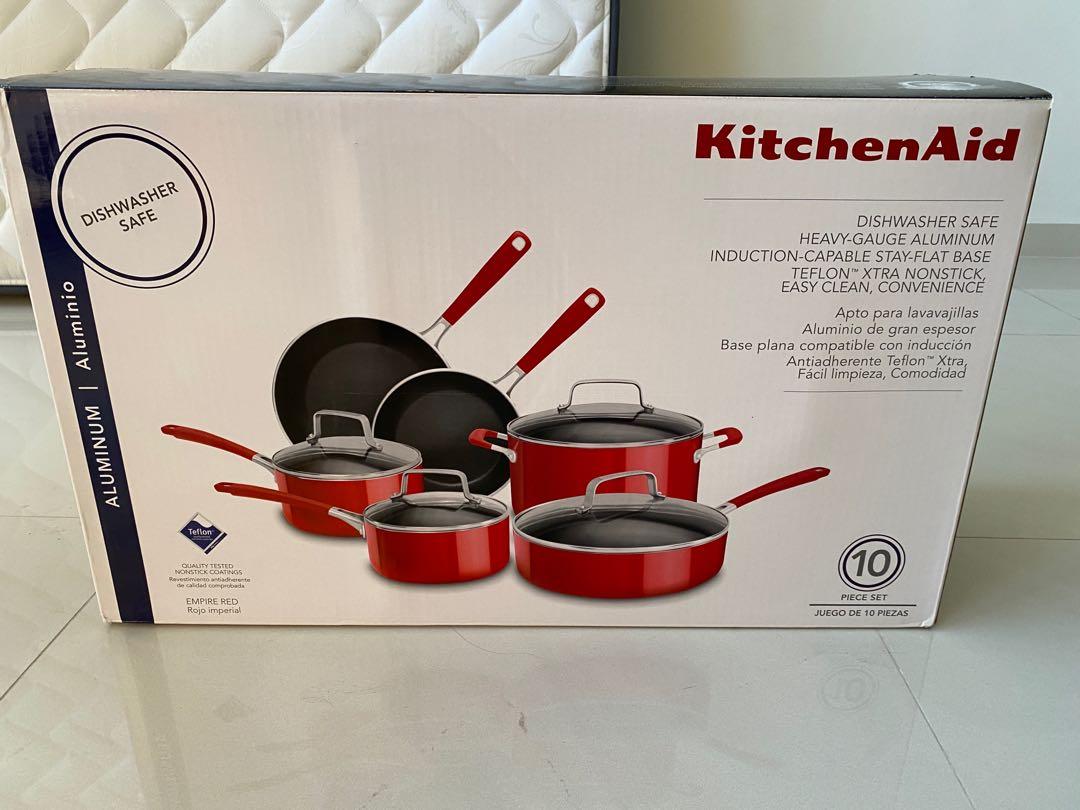 KitchenAid Aluminum Nonstick 10-Piece Cookware Set in Empire Red