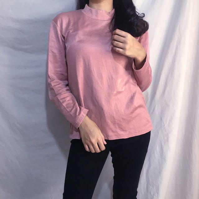 Long Sleeves Light Pink Top, Fesyen 