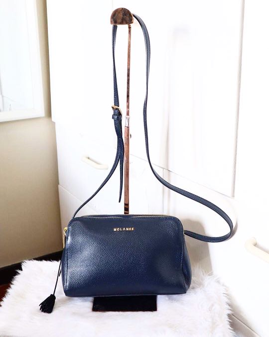 McLanee Original Preloved Navy Blue leather Sling Bag