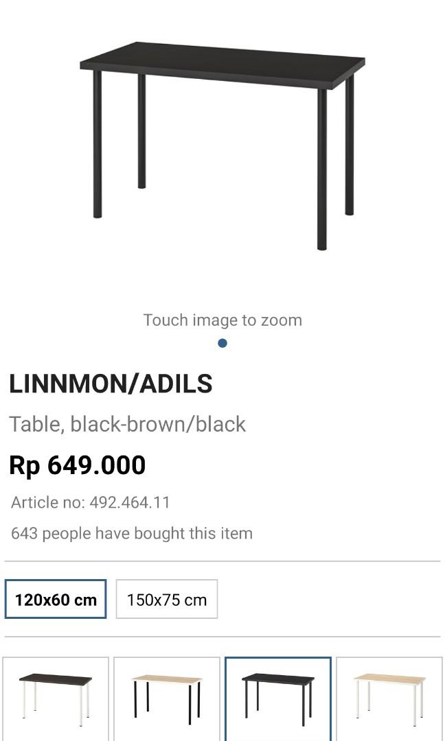 Meja Kerja Kantor Ikea Linnmon/Adils 120x60 Hitam, Perabotan Rumah di