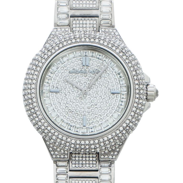 NEW Michael Kors Camille Quartz Silver Crystal Paved Dial Ladies