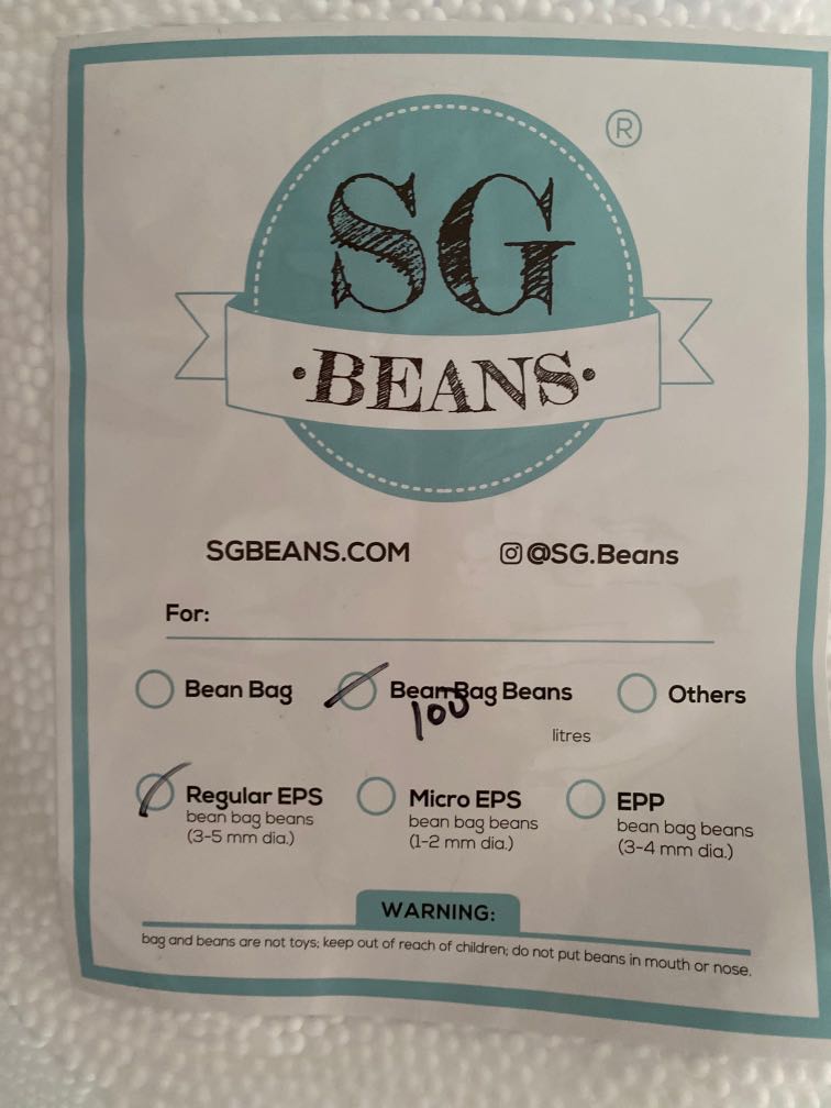 100L SG Beans Bean Bag Beans , Babies & Kids, Bathing & Changing, Other