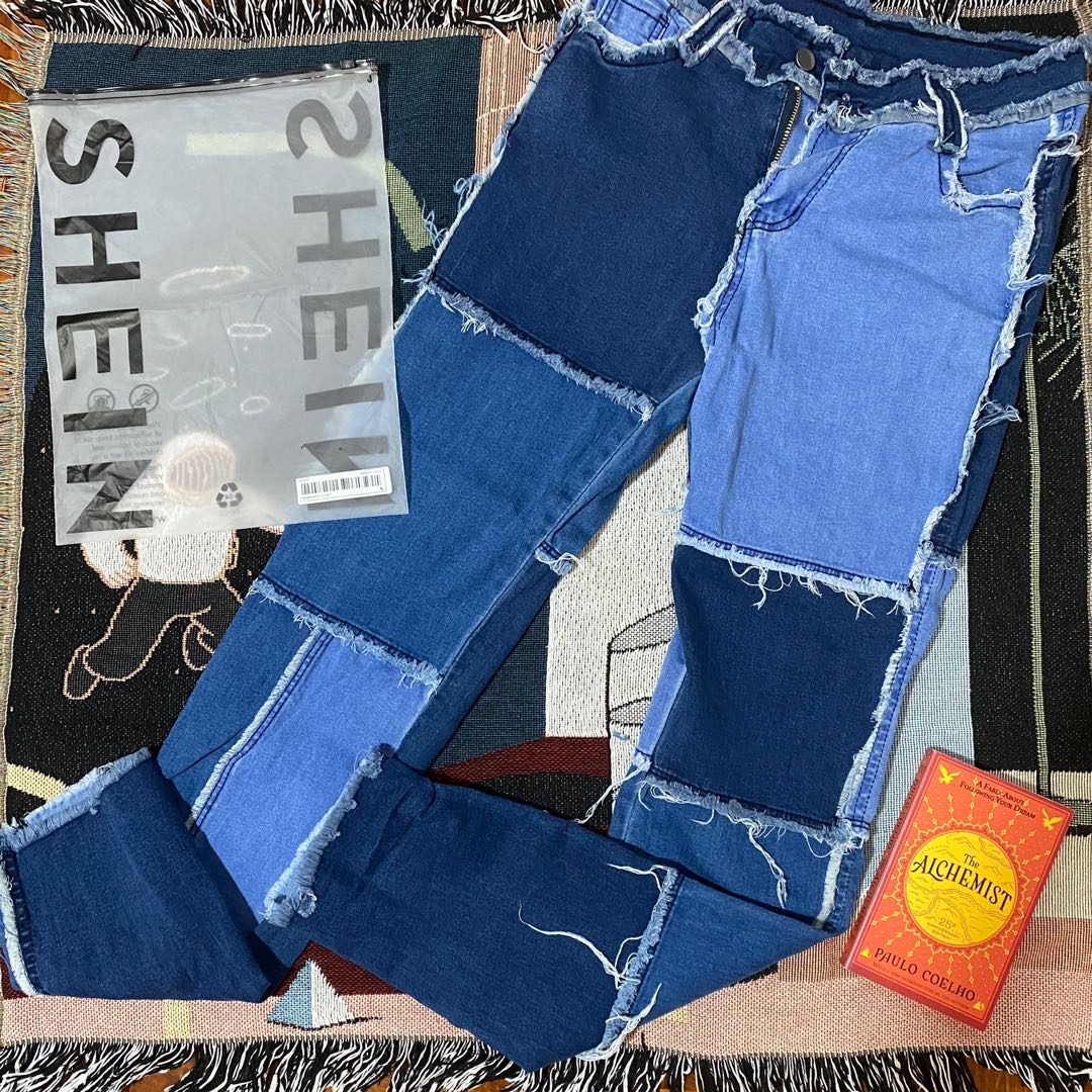Shein Patchwork Denim Pants, Women's 