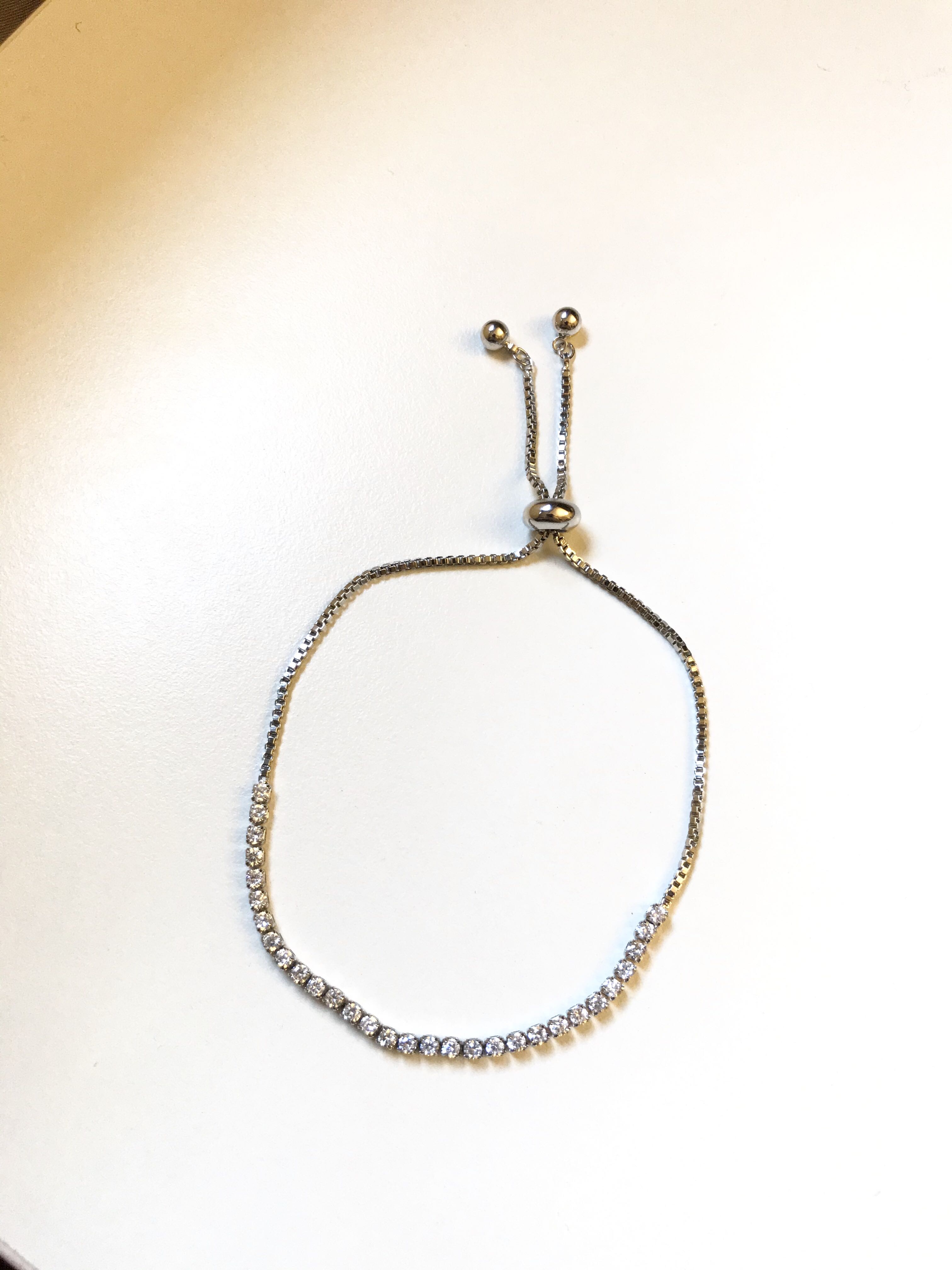 Tennis Adjustable Slider Clasp Silver Bracelet