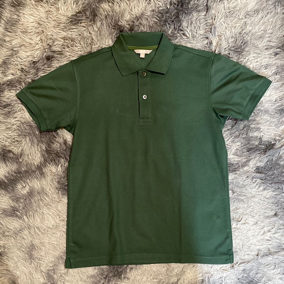 Uniqlo mens dry pique short sleeve polo shirt (dark green), Men's ...