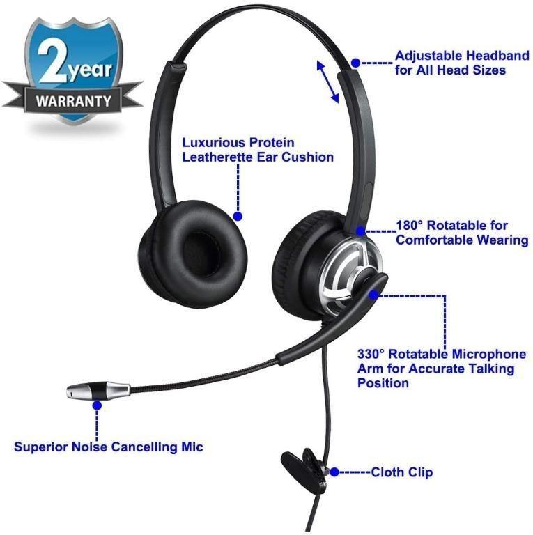 USB Headset with Noise Cancelling Microphone Dual Ear Skype Headset with Speech Recognition for Business Conference Calls Softphone Conversation Online Teaching Mac etc Audio Headphones Headsets on Ca...