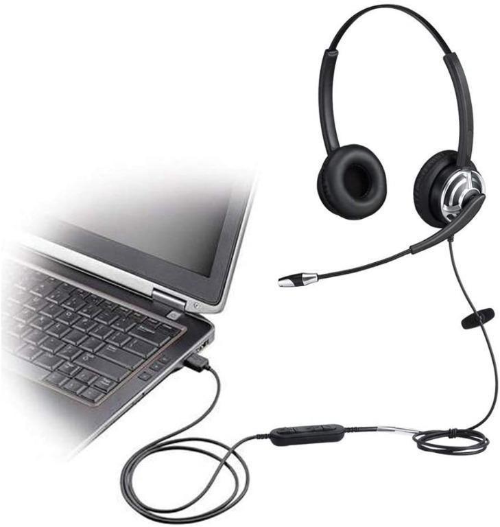 USB Headset with Noise Cancelling Microphone Dual Ear Skype Headset with Speech Recognition for Business Conference Calls Softphone Conversation