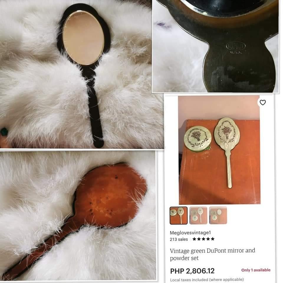 Vintage DUPONT Mirror (Category: Mirrors) located in Mabalacat. Submitted by reallygraceful (Listing ID 1074626129, Image 1). Description: 🎀Vanity Handheld Mirror (U.S.A) 🎀 Wood Color 🎀Sign of usage at the back (Black Dot) 💕good condition NO LOW-BALLING ❌️.