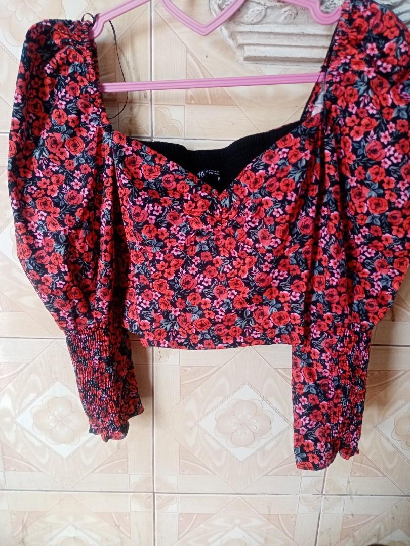 ZARA floral puff sleeves top, Women's Fashion, Tops, Blouses on Carousell
