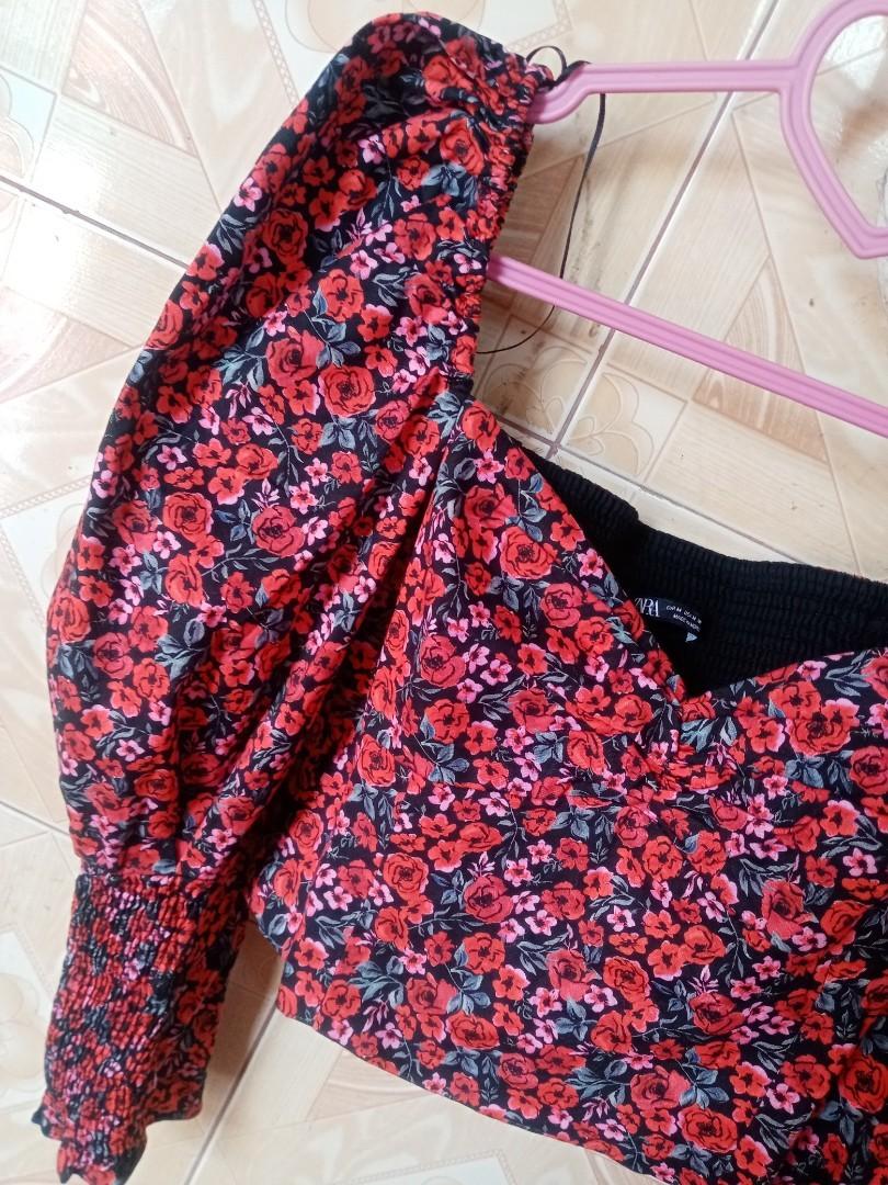 ZARA floral puff sleeves top, Women's Fashion, Tops, Blouses on Carousell