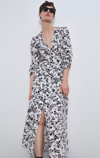 Zara black and white floral dress sale