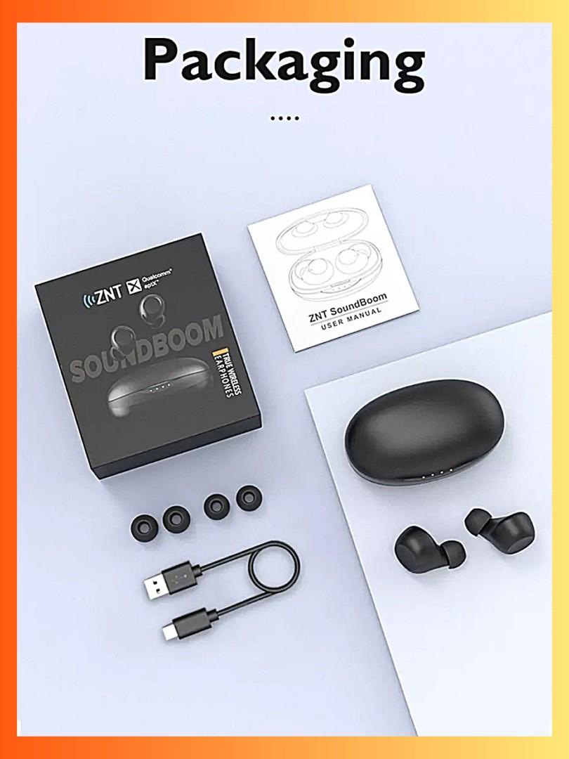 ZNT SoundBoom Qualcomm Wireless Bluetooth 5.0 In Ear Earbuds Super Deep Bass IPX5 Waterproof Earphones