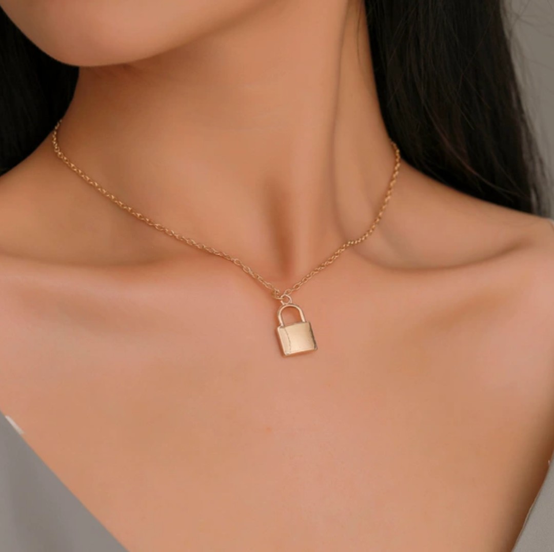 aesthetic gold lock necklace Women s Fashion Jewelry