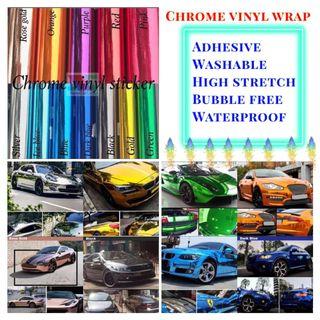 Chrome vinyl sticker wrap - waterproof -adhesive -washable -bubble free - 150cm x 30cm