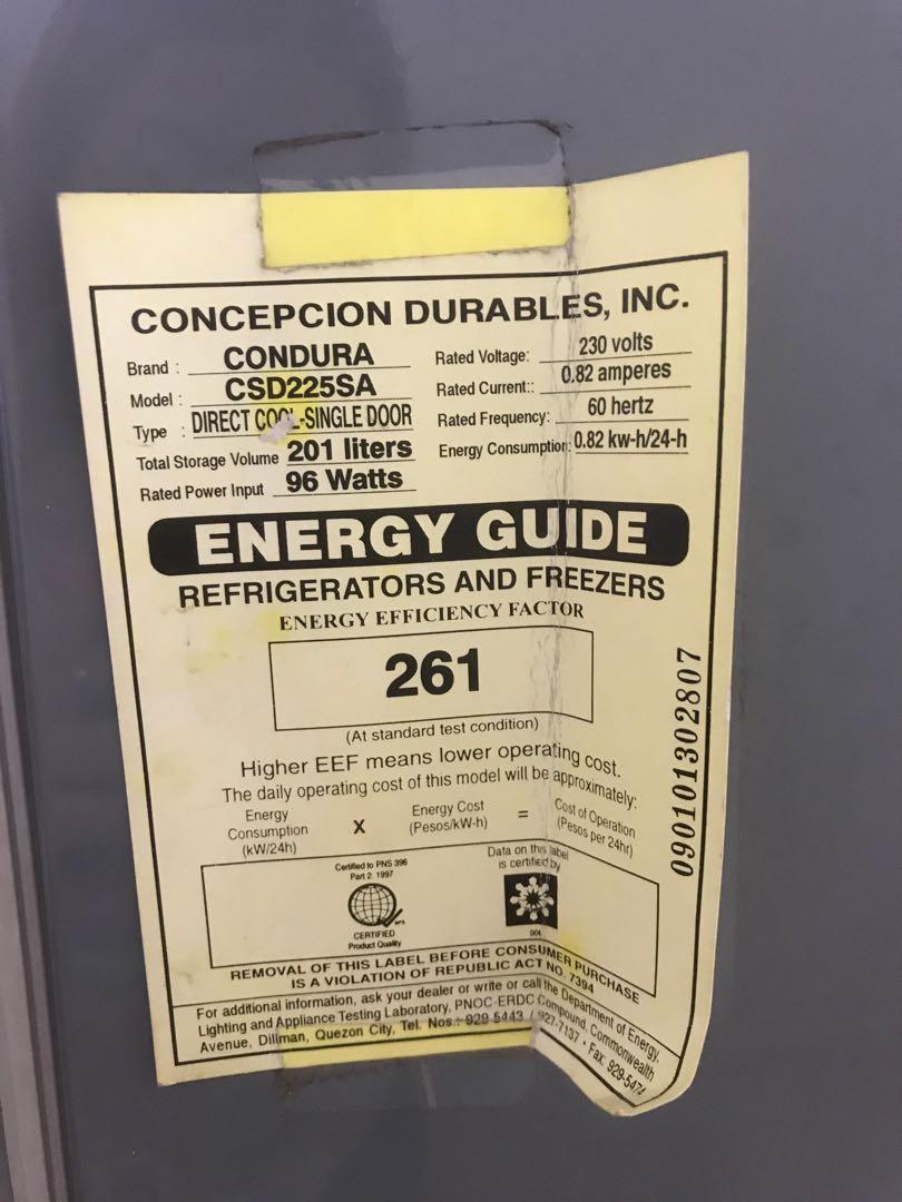 condura refrigerator watts