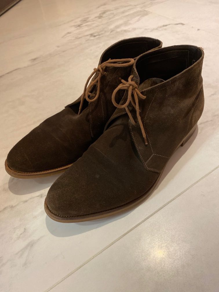 Edward Green Shanklin mocha suede unlined chukka boots, 男裝, 鞋