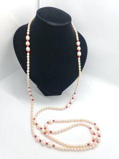 SALE - GENUINE BAROQUE FRESH WATER PEARL AND RED BEADS OPERA LENGTH LONG STRAND NECKLACE