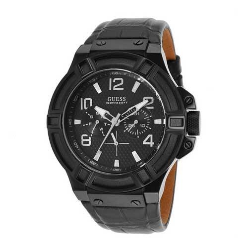 GUESS Rigor Black Leather Watch W0040G1