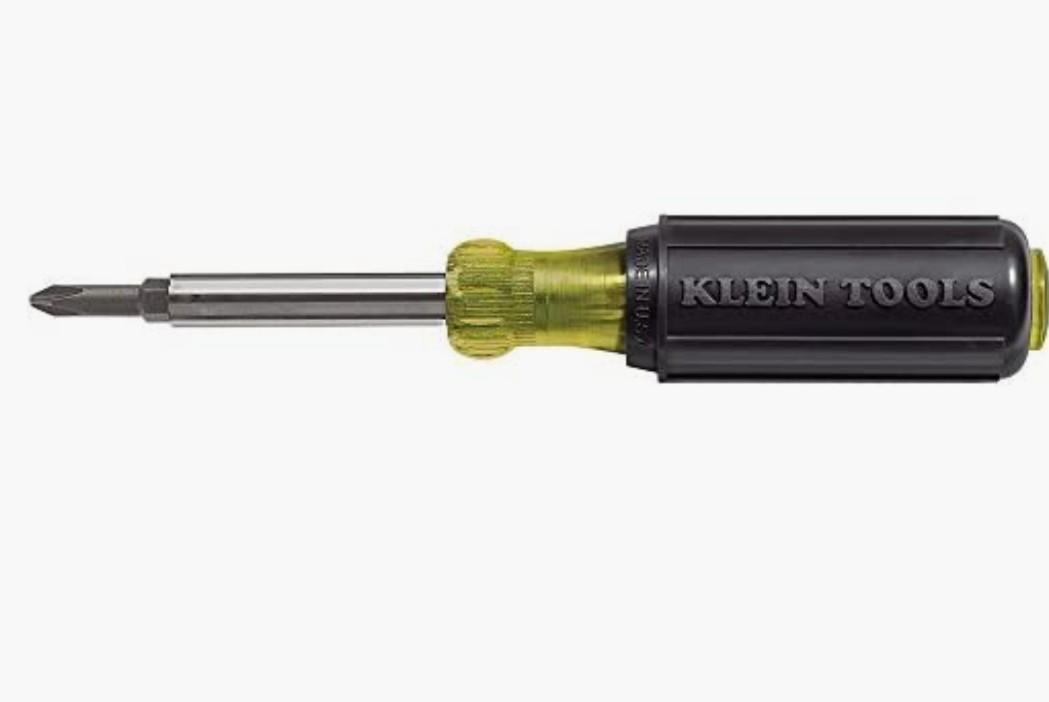 Klein Tools 5 in 1 screwdriver with cushion (Category: Construction Tools & Equipment) located in Caloocan City. Submitted by dianethriftstore (Listing ID 1074734710, Image 2). Description: Multi-bit Screwdriver / Nut Driver with Cushion-Grip handle for greater torque and comfort End of handle is marked to quickly identify tool Features 5/16-Inch (8 mm) nut driver plus #1 and #2 Phillips, 1/4-Inch and 3/16-Inch (7 mm and 5 mm) slotted screwdriver