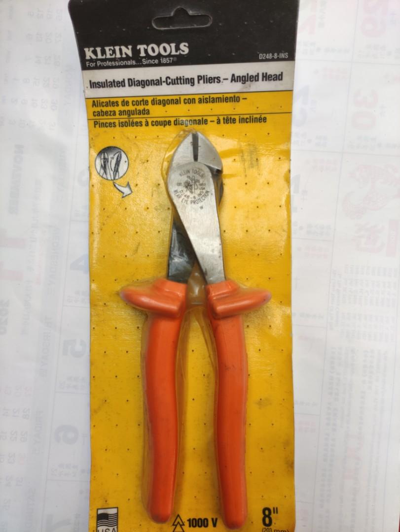 Klein Tools Diagonal Pliers Angle Head (Category: Construction Tools & Equipment) located in Caloocan City. Submitted by dianethriftstore (Listing ID 1074739406, Image 1). Description: Diagonal Cutters with flame retardant, impact-resistant, bright orange outer coating with two layers of insulation to protect against electric shock Pliers are clearly marked with the official 1000-volt rating symbol Durable molded insulation meets or exceeds ASTM 