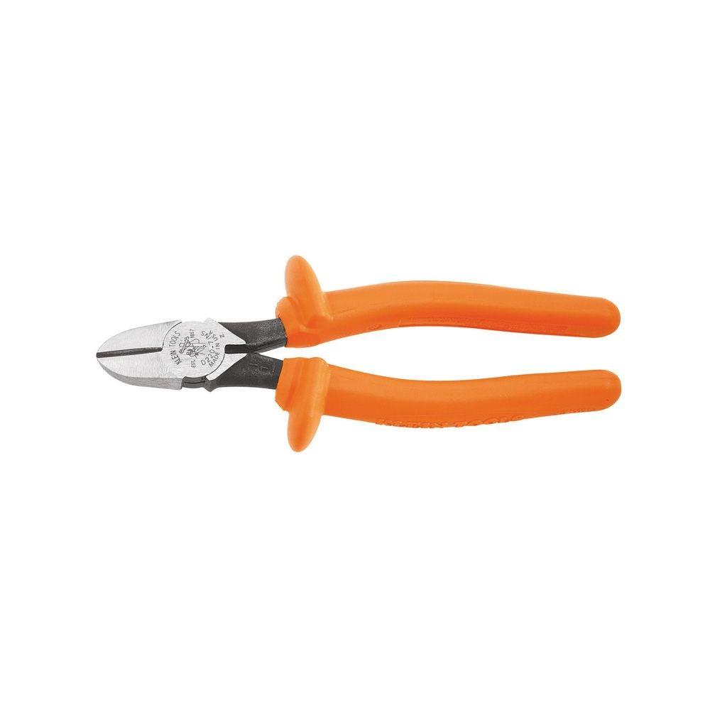 Klein Tools Insulated 7inch Diagonal Cutting Pliers (Category: Construction Tools & Equipment) located in Caloocan City. Submitted by dianethriftstore (Listing ID 1074739026, Image 2). Description: Pliers grips made of durable molded insulation meet or exceed ASTM F1505-16 and IEC 60900:2018 standards for insulated tools Clearly marked with the official 1000-volt rating symbol Thick, exceptionally tough, high-dielectric white inner coating is bon