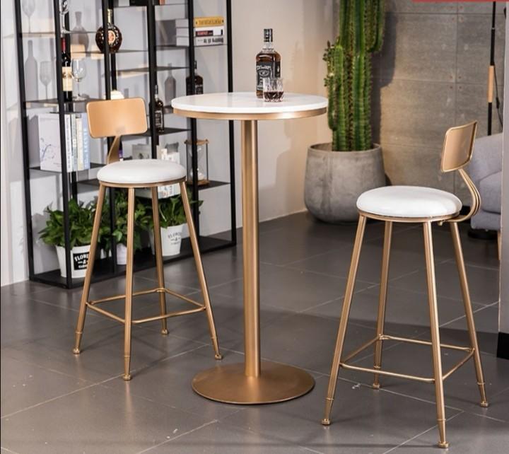 L55 Rose Gold Titanium Zinc Real Marble Bar Table Round 2 Chairs Set Furniture Home Living Tables Sets On Carou L55 Rose Gold Titanium Zinc Real Marble, Round Bar Table Set