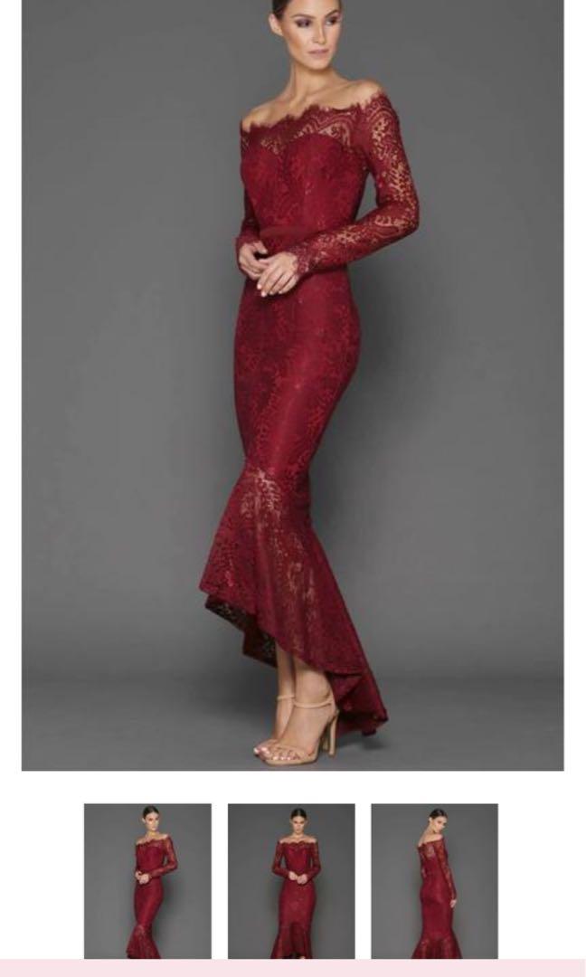 Marchesa Lace Gown in Wine by Elle Zeitoune Women s Fashion