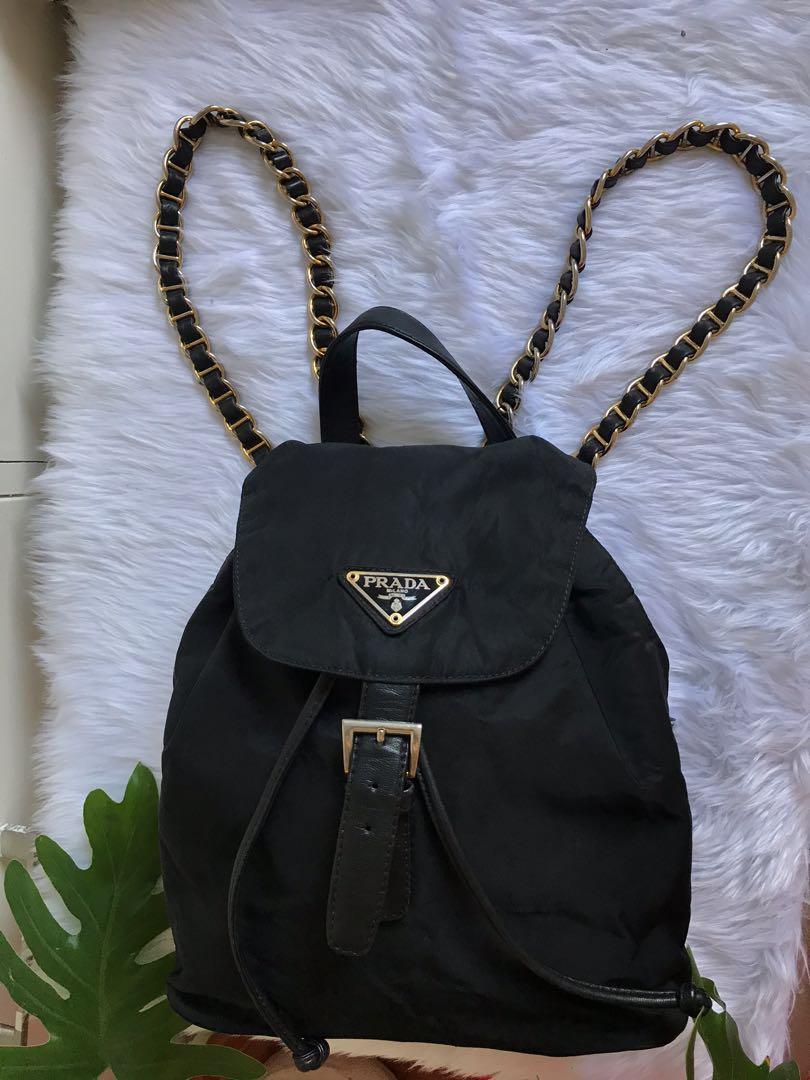 Prada backpack with chain straps discount