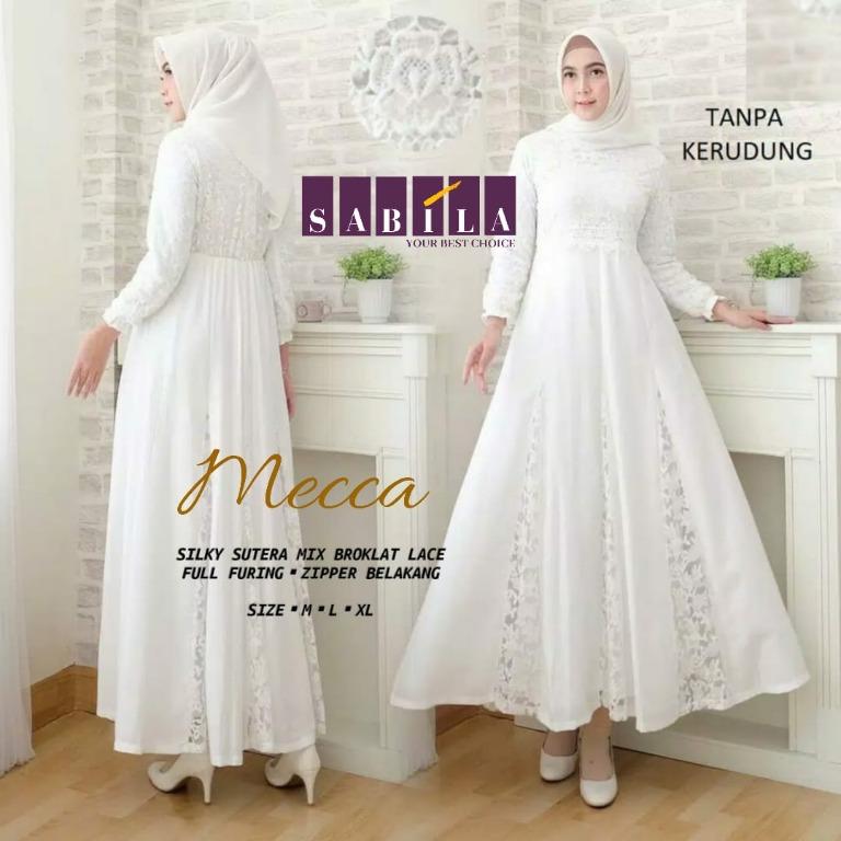 Muslimah white long dress clearance