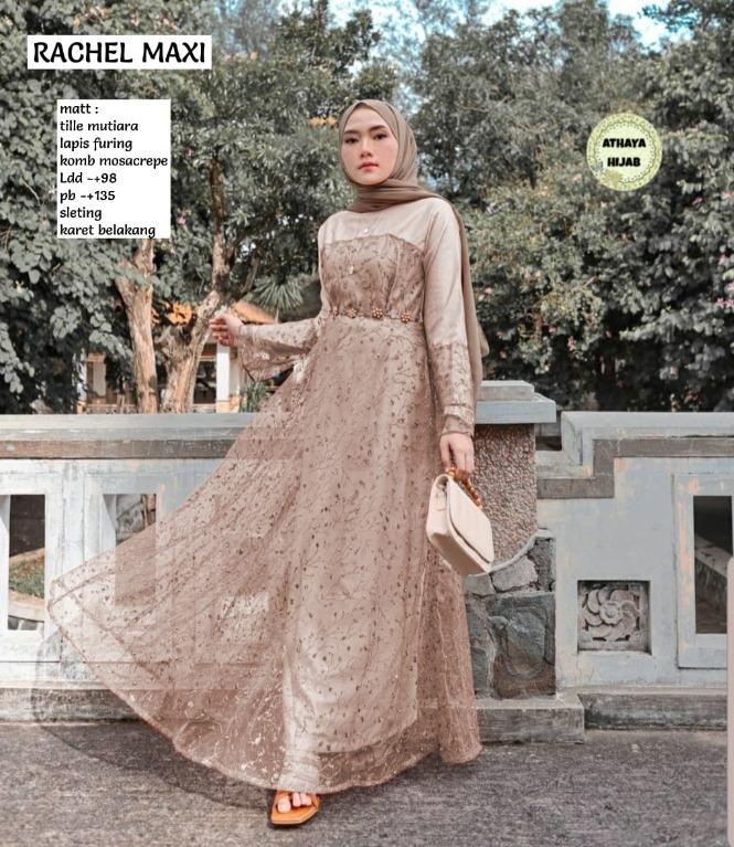 Pre order Muslimah long sleeve Rachel Maxi dress pink grey nude