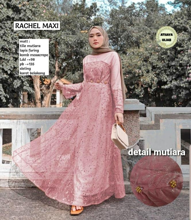 Pre order Muslimah long sleeve Rachel Maxi dress pink grey nude