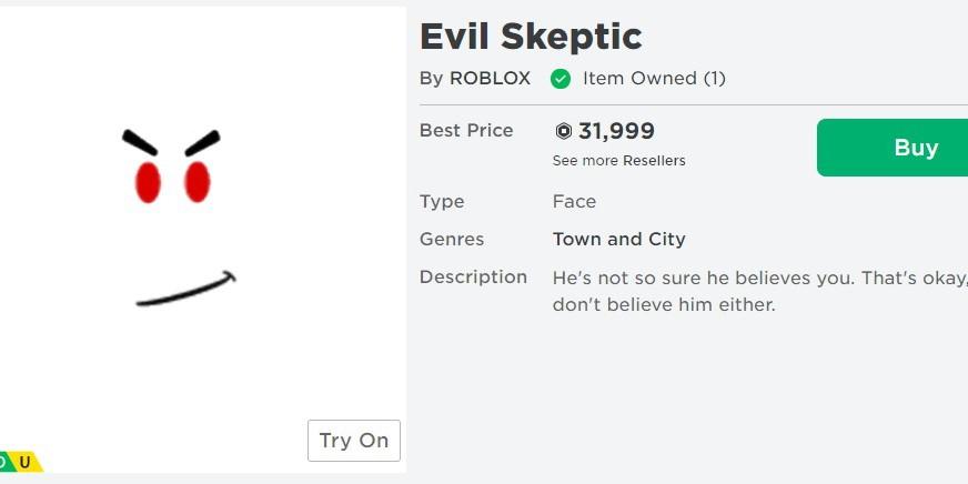 Roblox News: Face Review: Evil Skeptic