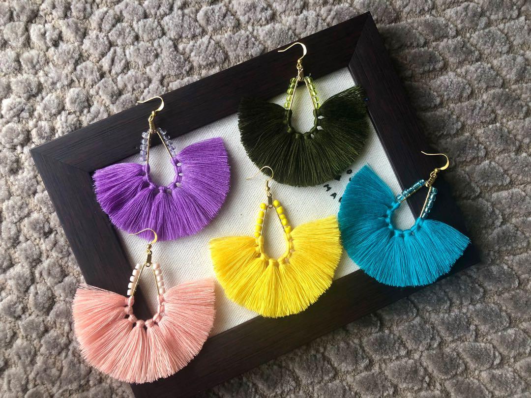 Tassel beach earrings (Category: Earrings) located in Cebu City. Submitted by ddsecondselection (Listing ID 1074741244, Image 1). Description: Handmade but well sanitised. Pm for inquiries. Follow us on FB and Ig name: @dyosanadmade .