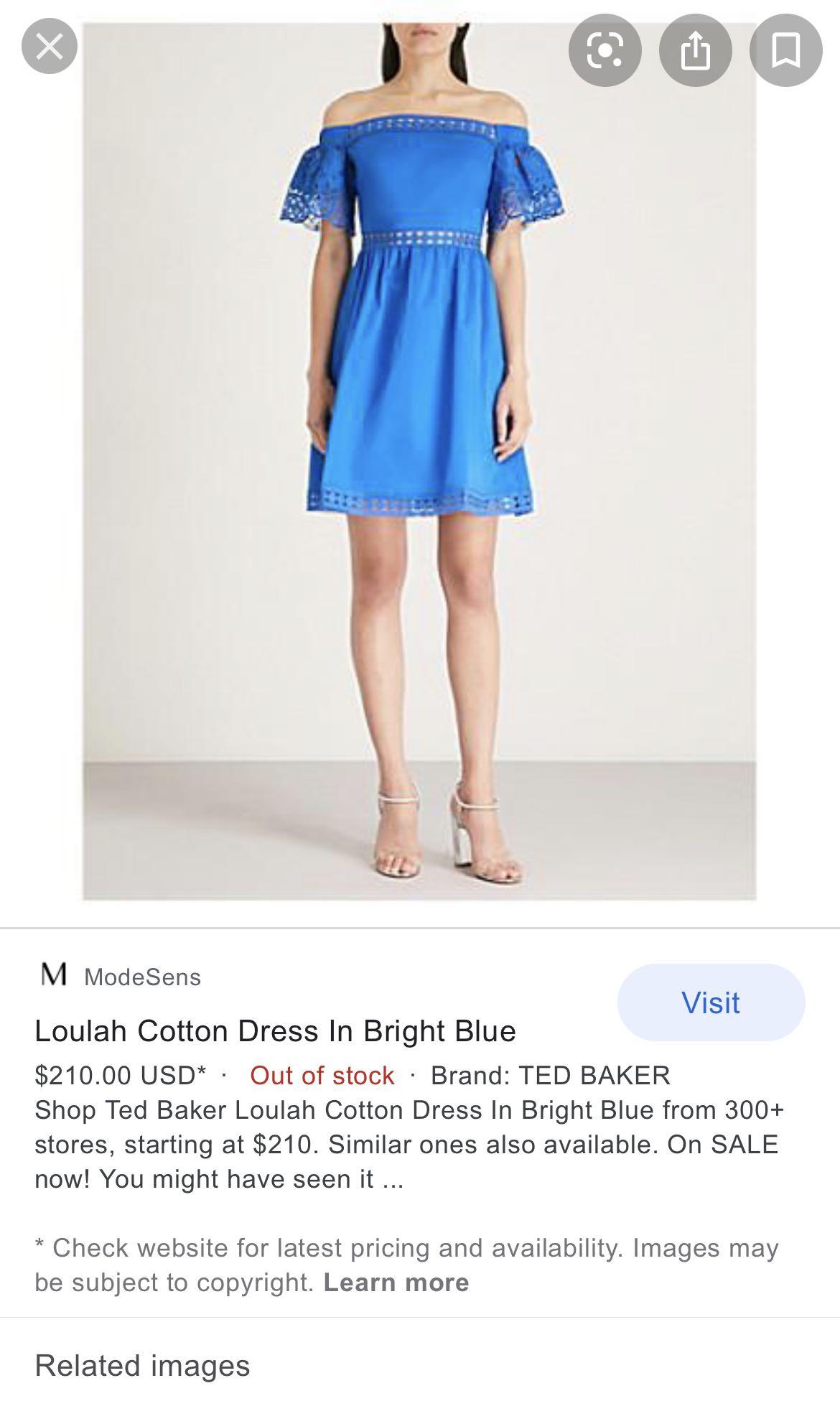 Ted baker blue top off the shoulder dress