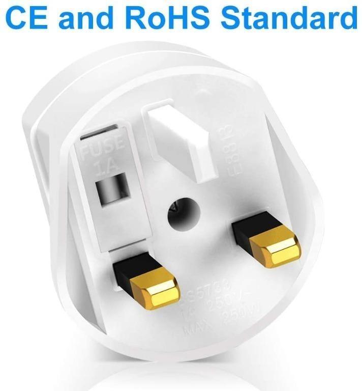 VGUARD 1A Fuse Adaptor Plug, [2 Pack] UK Adapter Plug 2 Pin (round or ...