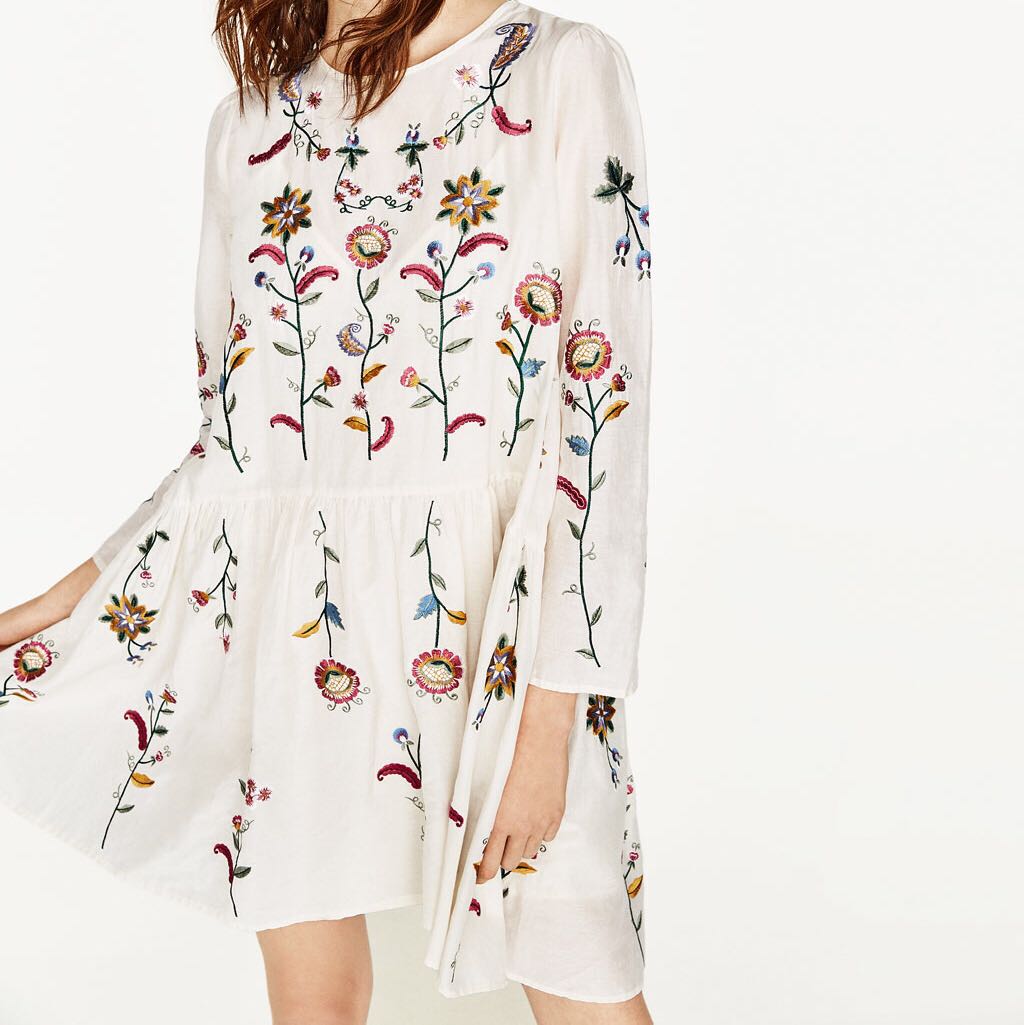 Zara Floral Embroidery Dress, Women's ...