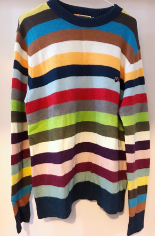 A BATHING APE Multi Border Stripe L/S Knit Crew Sweater, 男裝