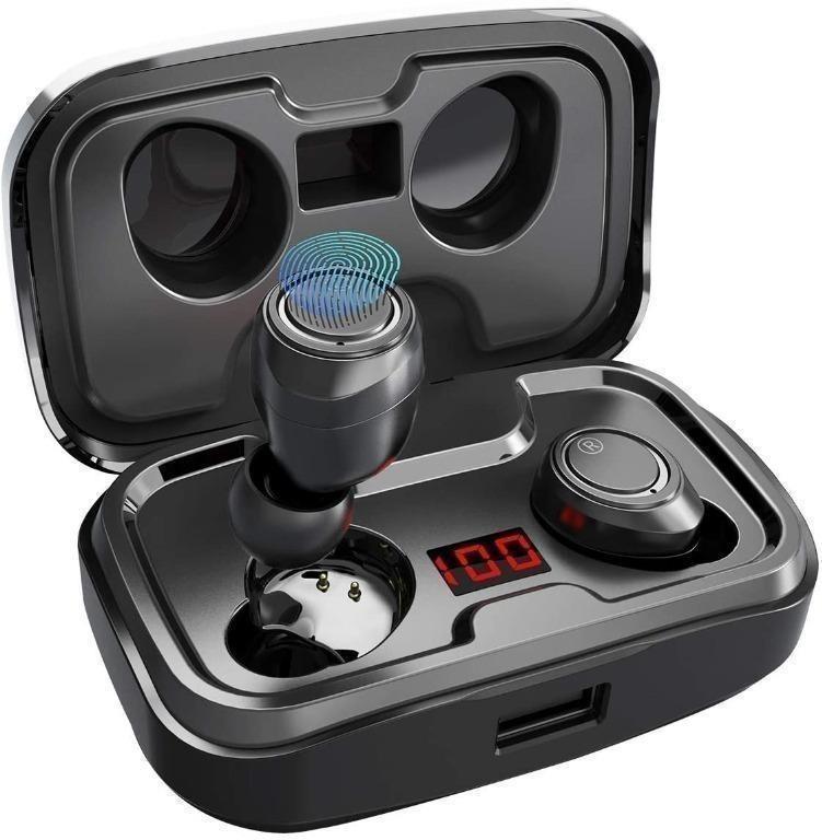 AIKELA Wireless Headphones Bluetooth 5.0 TWS Headphones Wireless Earphones Noise Cancelling Wireless Earbuds with Mic LED Display IPX7 Waterproof for iPhone Android iOS Packaging Torn from shipping Au...