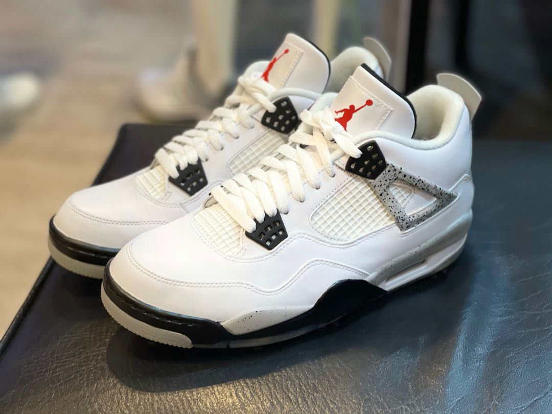 Air jordan 4 white cement golf shoes, Men's Fashion, Footwear, Sneakers on  Carousell