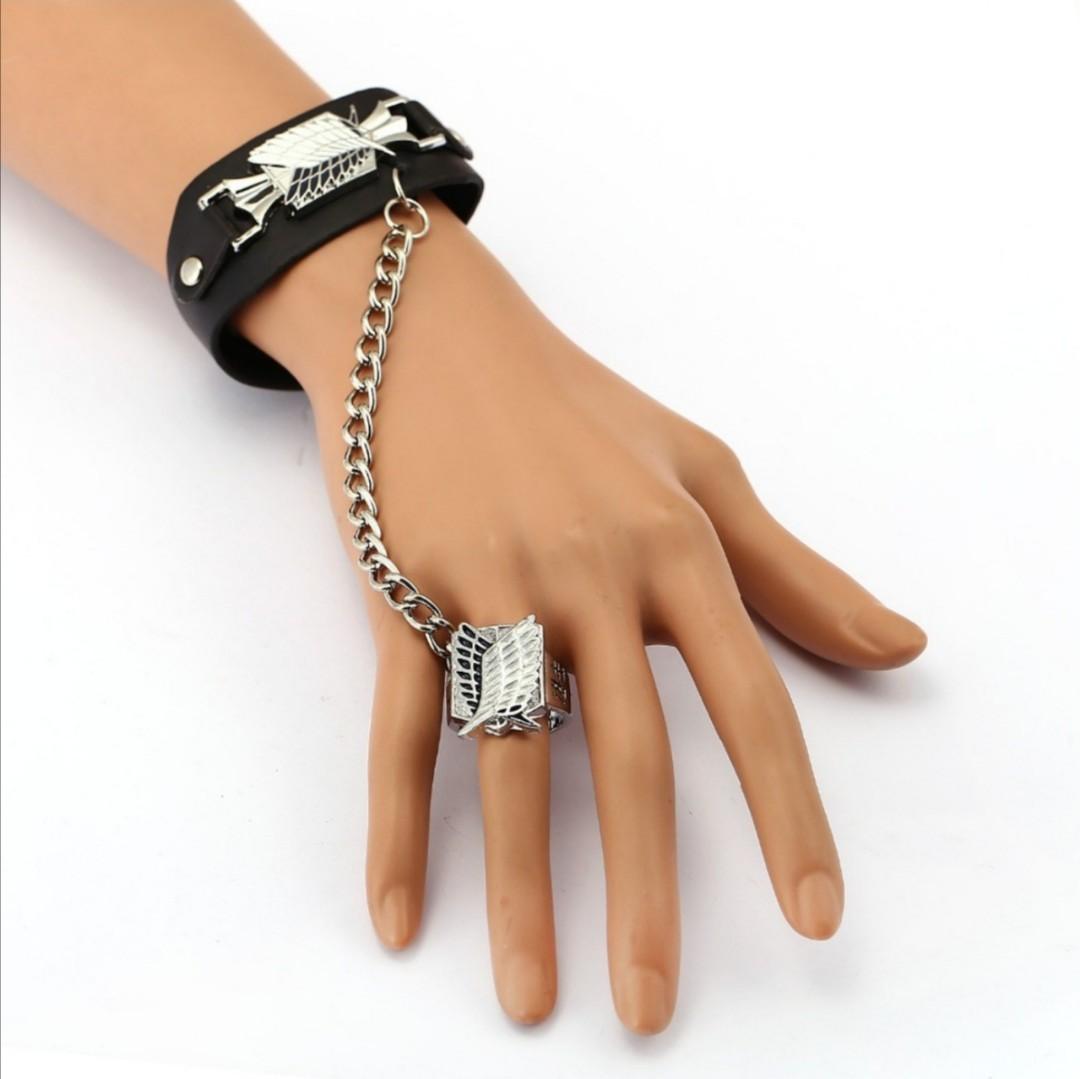 Anime Attack On Titan Naruto Leather Bracelet Link Ring Charm